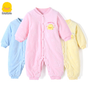 黄色小鸭婴儿连体衣冬装加厚保暖新生儿爬服棉衣0-3-9个月宝宝服
