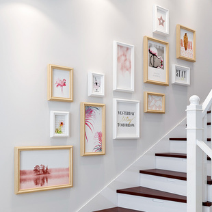 现代简约楼梯照片墙装饰北欧创意，个性过道走廊，相框挂墙相册相片墙