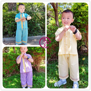 棉麻小男傣夏季短袖透气舒适傣族风男童套装泰国男童服饰