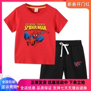 蜘蛛侠衣服男童夏装儿童，套装宝宝t恤洋气纯棉，男孩短袖两件套薄款