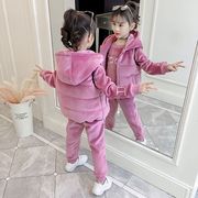女童金丝绒套装加绒加厚秋冬装2023时髦运动儿童装，两三件套