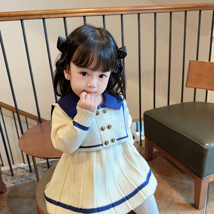 韩版童装女童春装毛衣连衣裙，婴幼儿学院风小裙子女孩毛线衣(毛线衣)针织裙