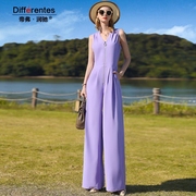 帝弗润驰2023夏法式紫色连体工装裤气质修身高级感阔腿长裤女