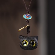 黑檀木包锤纹(包锤纹)猫手机，挂件大眼睛猫咪，汽车钥匙扣可爱小猫手机链包包