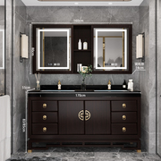 新中式浴室柜橡木落地式卫生间智能洗漱台镜柜双盆洗手脸盆柜组合