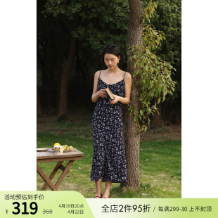 HeyDress法式碎花吊带连衣裙女夏季度假抽绳设计浪漫优雅气质裙子