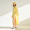 CUISUYUN22秋独立设计师明黄色纽扣装饰亚麻长袖宽松衬衫长裙