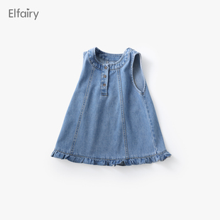 Elfairy女童可爱牛仔背心裙宝宝裙子2024婴儿春装背带裙洋气