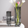 ins风高级感灰色透明玻璃花瓶创意方口插花水养鲜花客厅装饰摆件