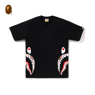 bape男装春夏漂白格纹图案鲨鱼印花短袖，t恤110039m