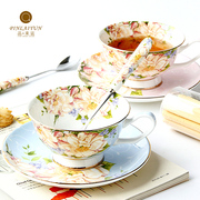 欧式咖啡杯碟套装骨瓷下午茶茶具，陶瓷英式花，茶杯高档精致家用