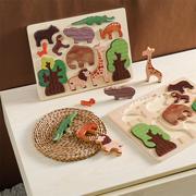 儿童玩具动物拼图手抓板嵌板早教益智积木配对认知木质拼图板堆叠