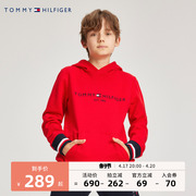 TOMMY汤米儿童装男童卫衣春秋新年红色连帽中大童洋气保暖上衣