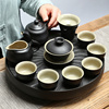 峰茗禅风黑陶瓷功夫茶具套装，整套黑釉侧把壶茶杯盖碗瓷器茶盘