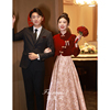 新中式敬酒服2023新娘酒红色丝绒套装旗袍高级感冬季订婚礼服