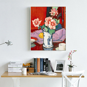 现代小众复古古典粉红玫瑰，装饰画印象派杯中花餐厅书房文艺墙挂画