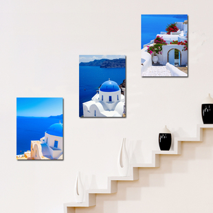 希腊风情地中海风景画客厅壁画单幅无框画走廊玄关挂画清新装饰画