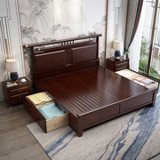 实木床双人床现代简约工厂，床主卧新中式1.8米轻奢1.5高箱储物