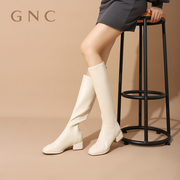 GNC方头弹力靴女2023冬季长靴子瘦瘦靴英伦风时尚高筒骑士靴