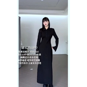 RICHINCHEESE 神级黑长裙 2023法式黑色连衣裙女长袖收腰修身显瘦