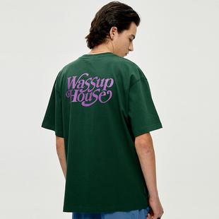 WassupHouse印花短袖T恤男潮流美式复古情侣装纯棉重磅潮牌上衣女