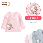 hellokitty女童圆领，长袖t恤春秋，打底衫棉休闲上衣花边