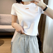 白色短款上衣女短袖t恤2023年夏设计(夏设计)感小众性感高腰露肚脐装
