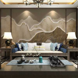 新中式抽象轻奢山脉浮雕山水墙布电视背景墙壁纸客厅沙发墙纸壁画