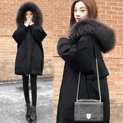 白鸭绒(白鸭绒)黑色，羽绒服女装2023年冬季中长款宽松显瘦大码加厚外套