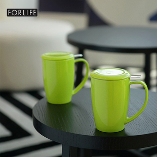 forlife马克杯带盖杯大容量陶瓷，办公室女滤网创意，茶杯家用情侣杯