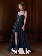selkiecollection黑色，棉质吊带裙可拆卸裙摆套装