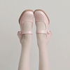 甜美粉色高跟鞋女粗跟可爱玛丽珍小皮鞋2023秋季法式方头单鞋
