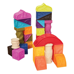 美国B.Toys宝宝软积木0-1岁硅胶浮雕罗马城堡早教益智牙胶 玩具