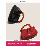小优家包包HOYOZI新中式珠珠红色手提斜挎包女链条单肩腋下包
