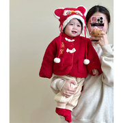婴幼儿新年夹棉喜庆拜年服冬季男女宝宝中式加厚外套保暖过年棉服