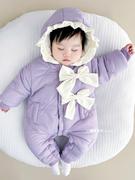 婴儿衣服女宝宝冬装连体，加厚夹棉服公主12超萌0外出3个月6冬季1岁