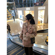 王少女(王少女)的店粉色格子，纹西装毛呢外套2024秋冬高级感气质中长款大衣