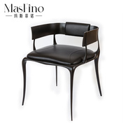 玛斯菲诺现代轻奢纯铜金属矮背带扶手餐椅品质奢华型网红餐厅酒店