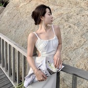 法式设计感白色超仙露背吊带连衣裙三亚海边沙滩裙旅游气质长裙子