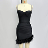 黑色吊带绷带连衣裙性感，欧美礼服羽毛镶钻短裙，酒会派对晚装