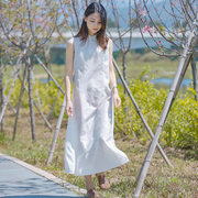 白色无袖连衣裙女夏高级感奥黛改良旗袍2022年中国风女装长裙