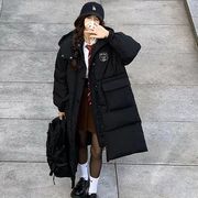 2023冬季韩剧女学生黑色棉服，连帽过膝中长款羽绒，棉衣加厚棉袄外套
