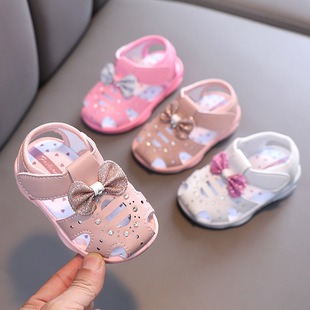 夏季婴幼儿软底学步鞋宝宝包头凉鞋0-1-2一岁3女孩小童公主叫叫鞋