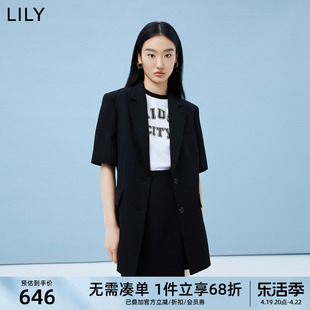 商场同款LILY2023夏女装气质通勤复古单排扣短袖西装外套
