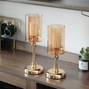 欧式复古玻璃烛台摆件北欧浪漫烛光晚餐灯道具家用客厅餐桌装饰品