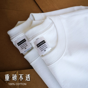 春夏男女打底衫270g重磅纯棉纯色，t百搭白色不透圆领，短袖美式厚t恤