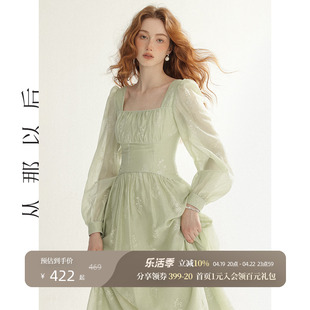 从那以后法式绿色，茶歇裙长袖连衣裙高级感长裙仙女裙子女夏季