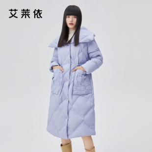 艾莱依羽绒服女冬中长款2022年编织廓形冬装棉服时尚保暖外套