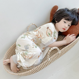 儿童睡袋夏季薄款短袖冰爽棉婴儿连体睡衣夏款宝宝分腿防踢被夏天