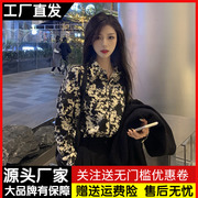 复古港味雪纺衬衫女长袖宽松设计感小众上衣港风印花洋气衬衫春夏